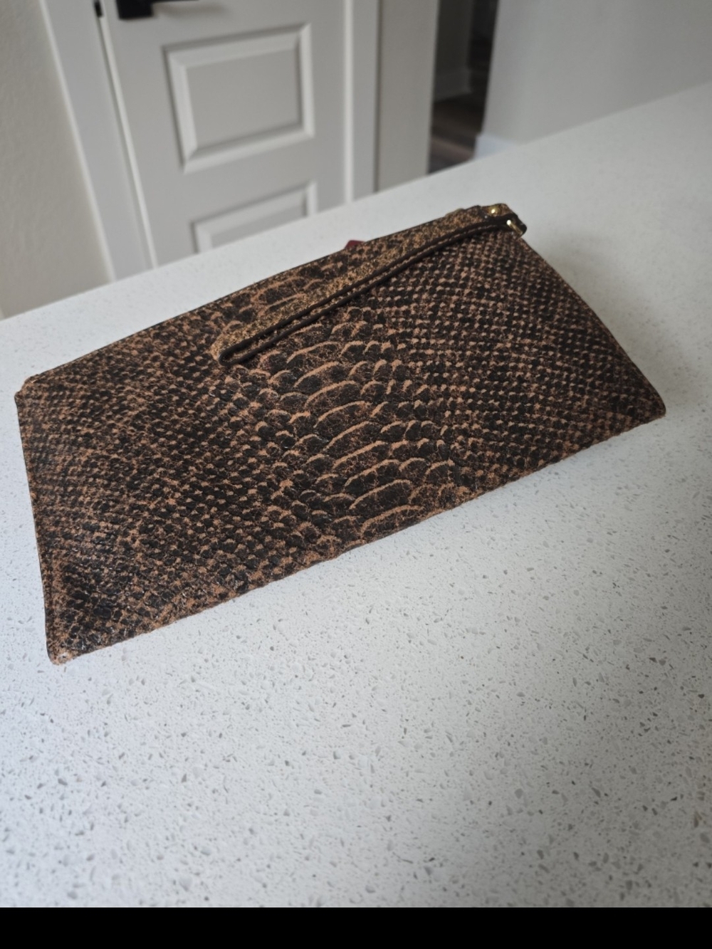 Michael Kors Brown Mocha Snake-Embossed Leather Wristlet - Picture 5 of 10